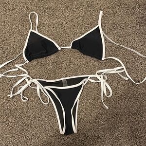 SHEIN Black and White String Bikini Minimalist Swimwear